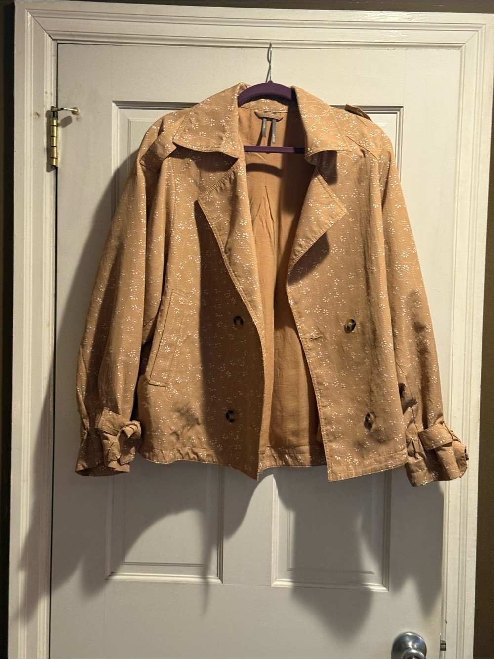 Anthropologie Tan Double-Breasted Speckled Trench Jacket